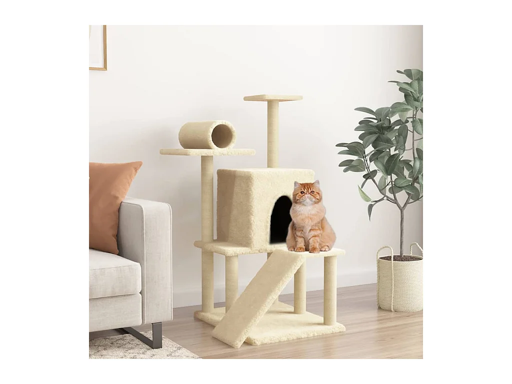 Arbre à chat avec griffoirs en sisal crème 110,5 cm