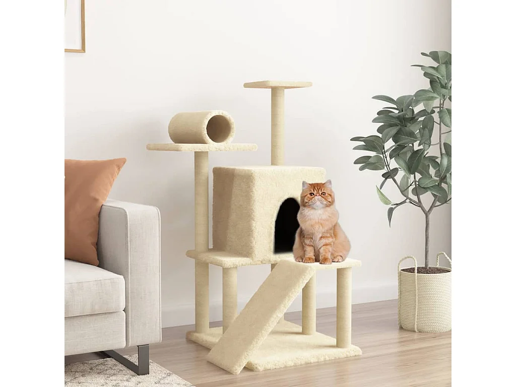 Árvore para gatos c/ postes arranhadores sisal 110,5 cm creme