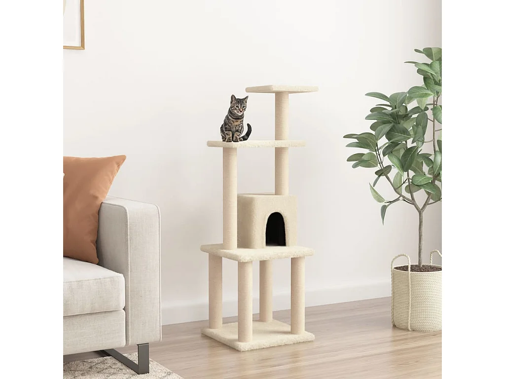 Árvore para gatos c/ postes arranhadores sisal 105 cm cor creme