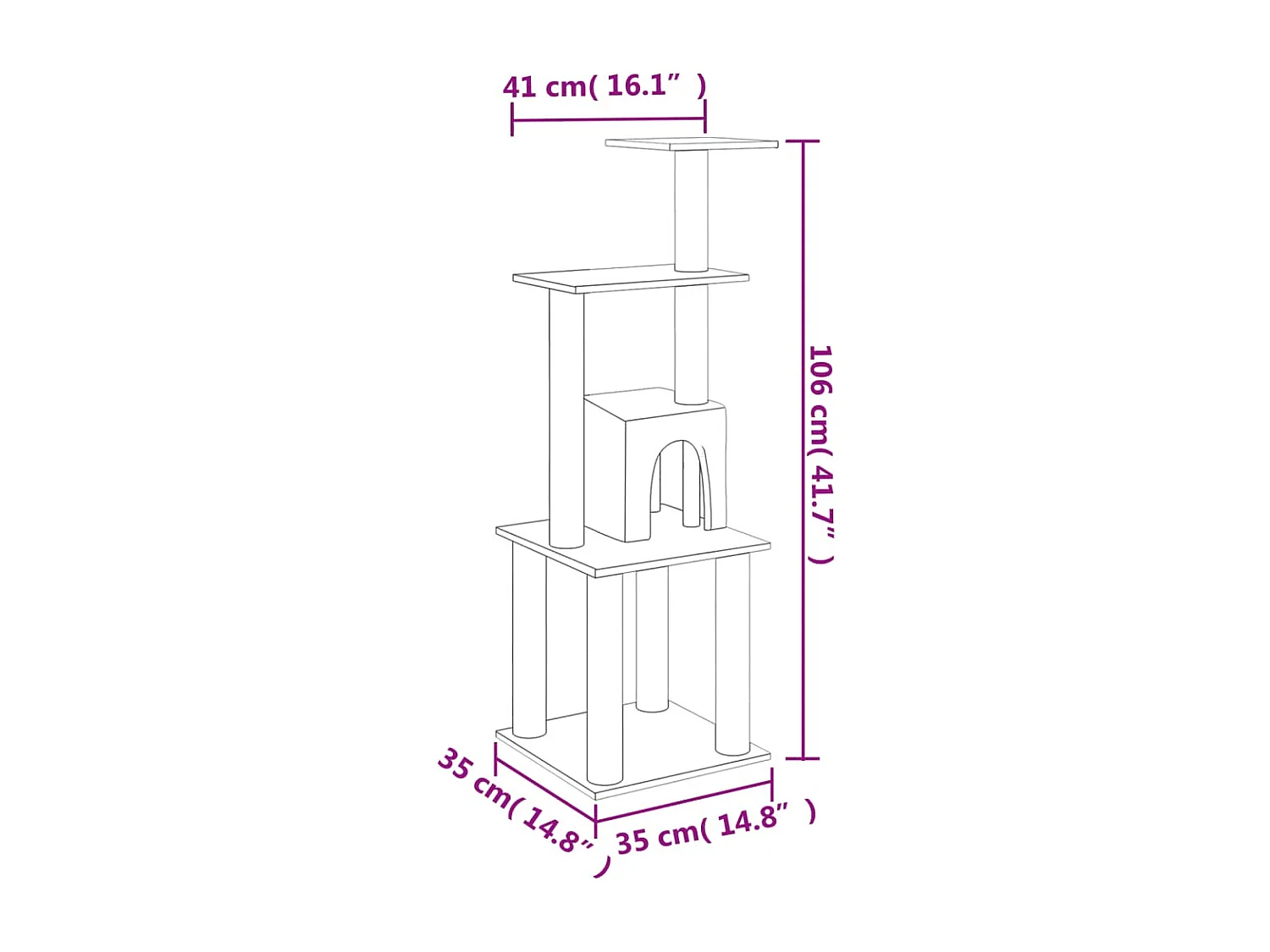 Árvore para gatos c/ postes arranhadores sisal 105 cm cor creme