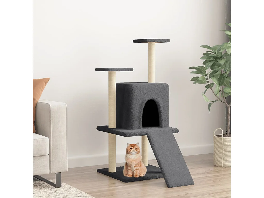 Albero per Gatti con Tiragraffi in Sisal Grigio Scuro 110 cm