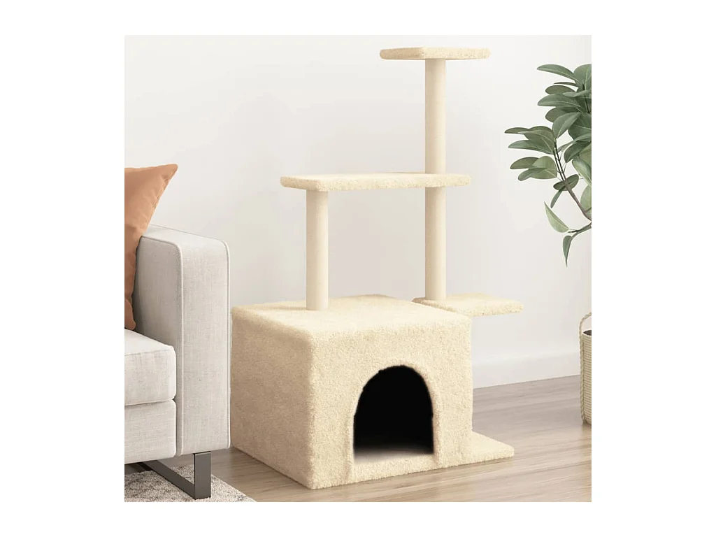 Árvore para gatos c/ postes arranhadores sisal 110 cm cor creme