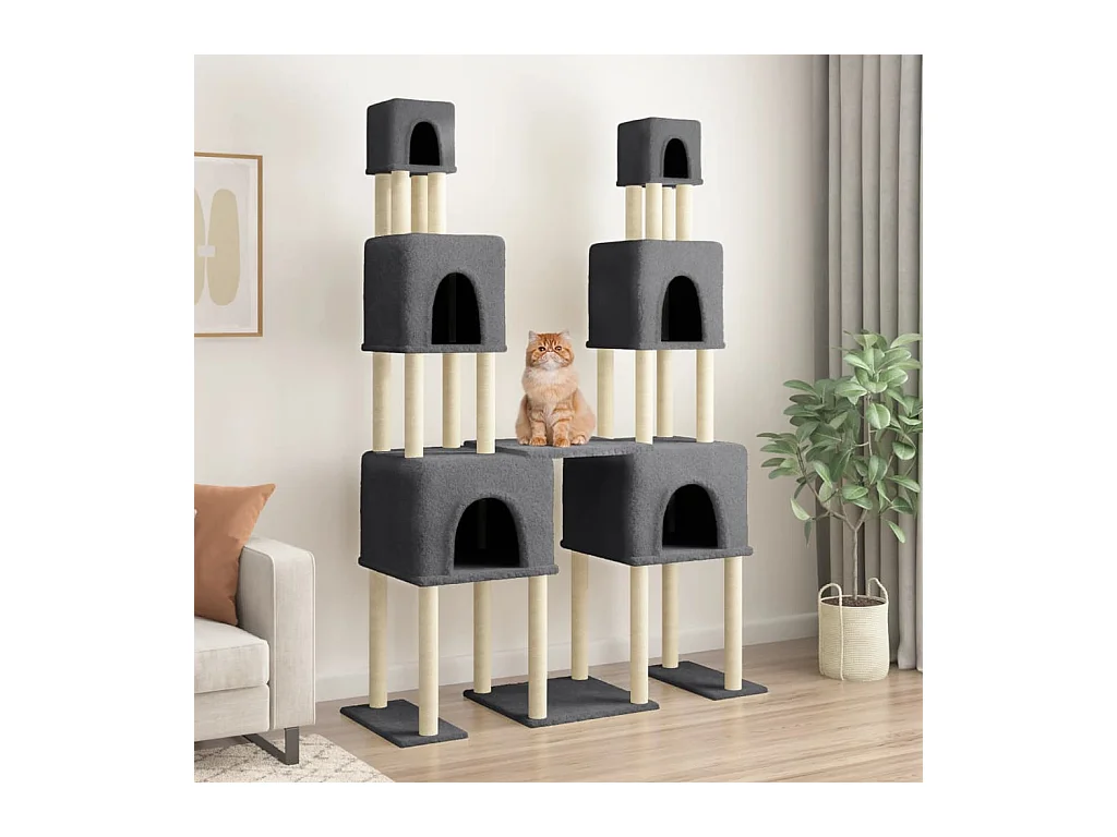 Kattenmeubel met sisal krabpalen 199 cm donkergrijs