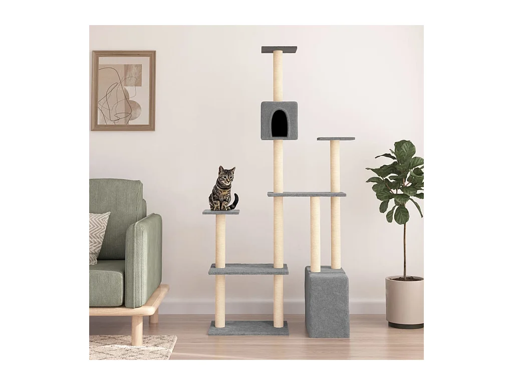 Albero per Gatti con Tiragraffi in Sisal Grigio Chiaro 180 cm