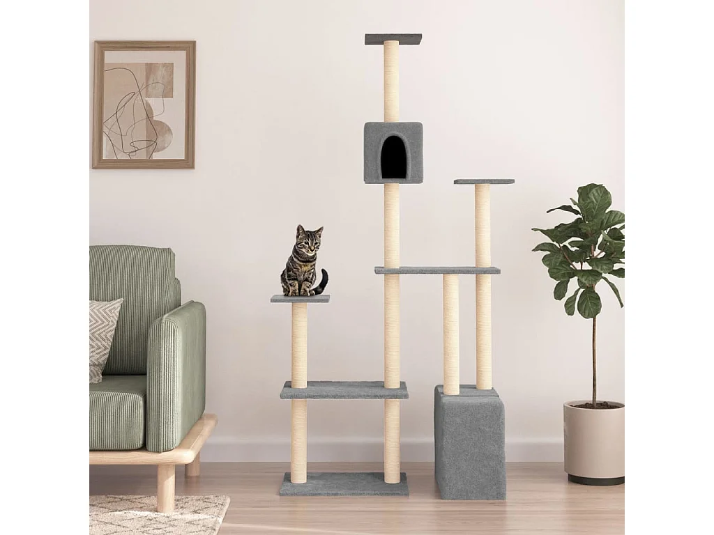 Arbre à chat avec griffoirs en sisal Gris clair 180 cm