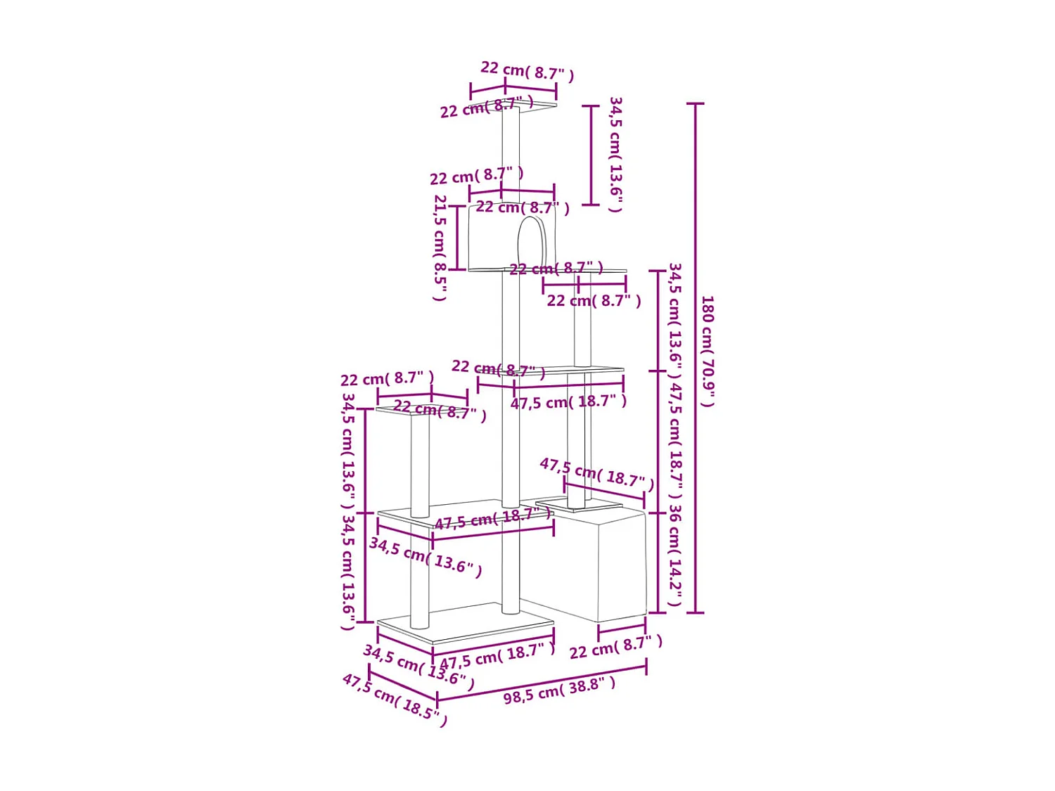 Arbre à chat avec griffoirs en sisal Gris clair 180 cm