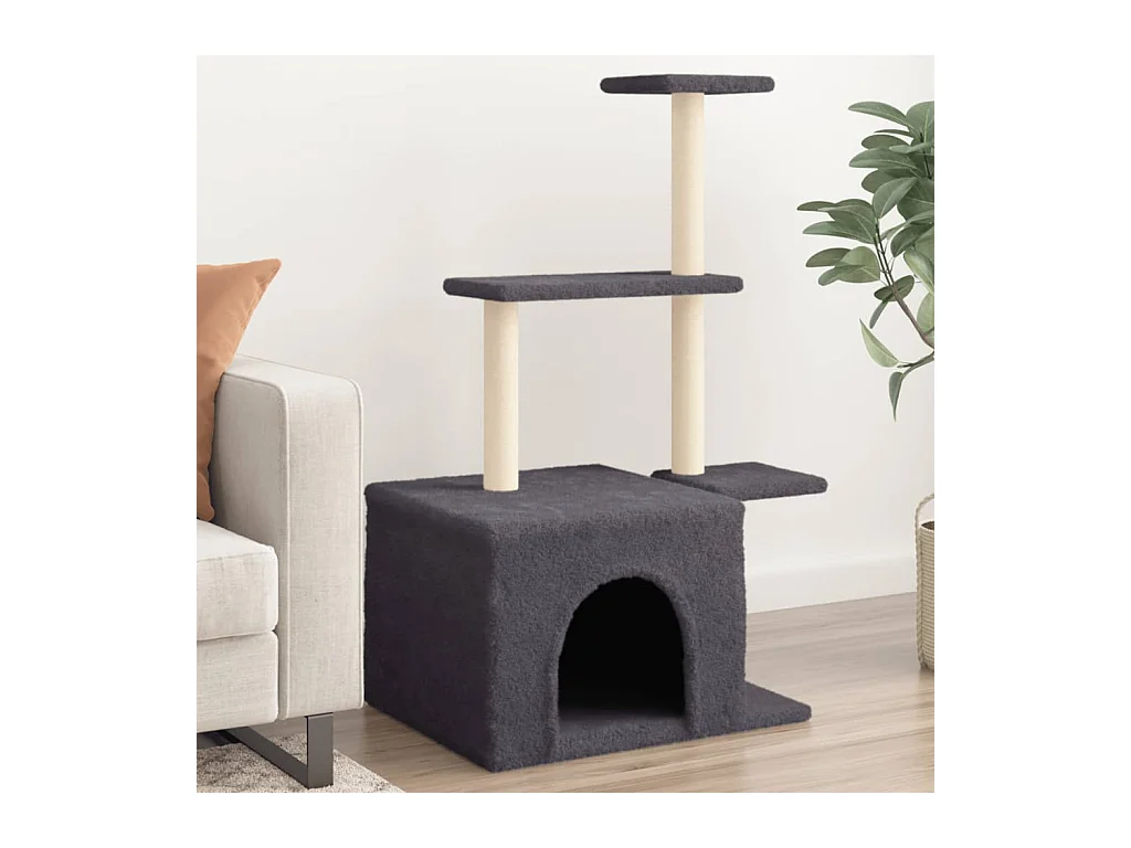 Árvore p/ gatos c/ postes arranhadores sisal 110cm cinza-escuro