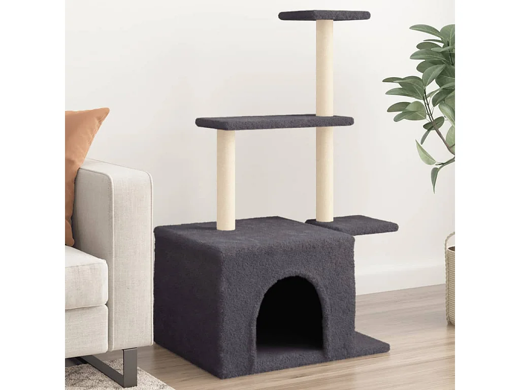 Árvore p/ gatos c/ postes arranhadores sisal 110cm cinza-escuro