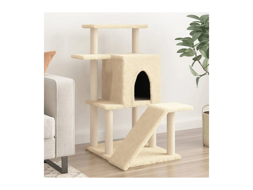 Kattenmeubel met sisal krabpalen 97 cm crèmekleurig