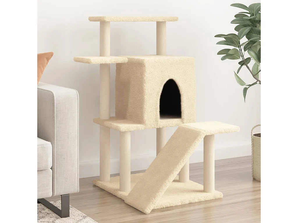 Árvore p/ gatos c/ postes arranhadores sisal 97 cm cor creme