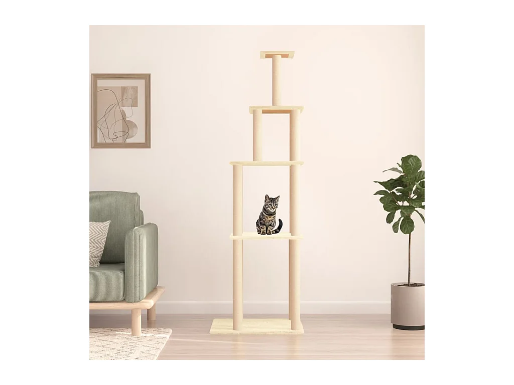 Arbre à chat avec griffoirs en sisal crème 183 cm