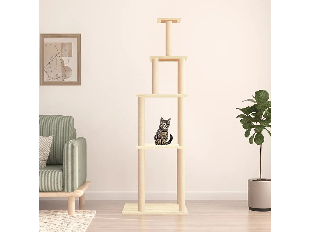 Arbre à chat avec griffoirs en sisal crème 183 cm