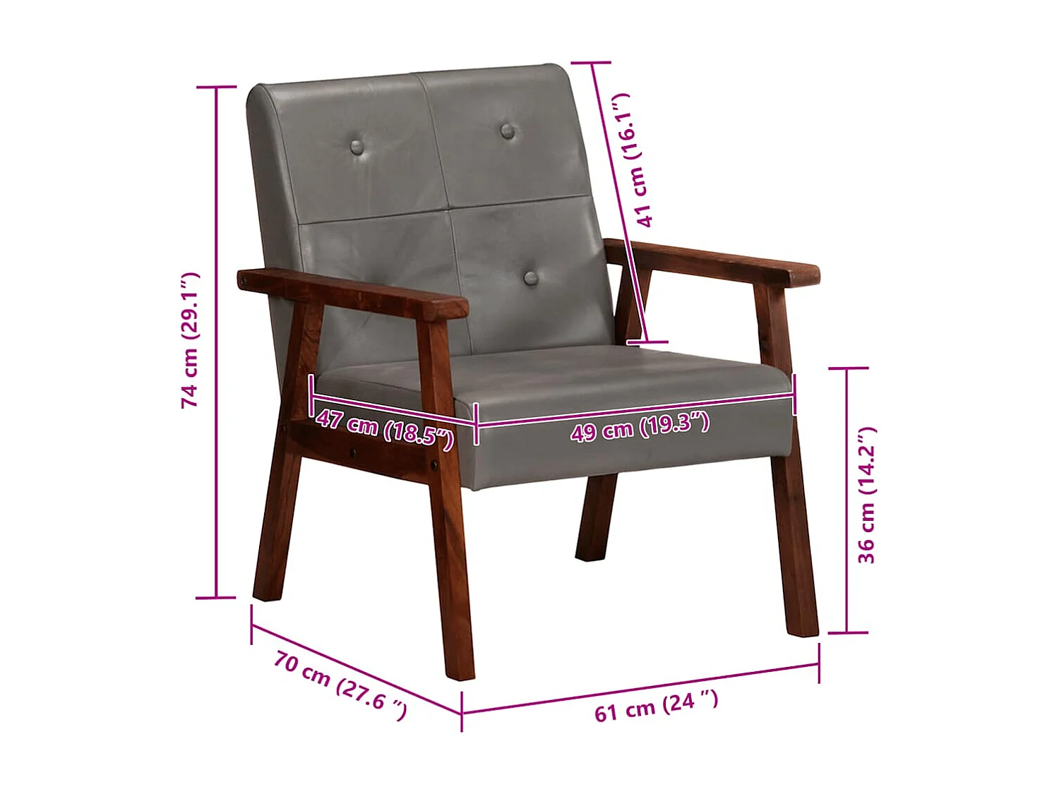 Fauteuil gris cuir véritable