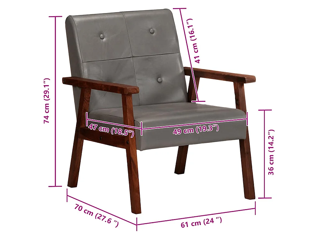 Fauteuil echt leer grijs