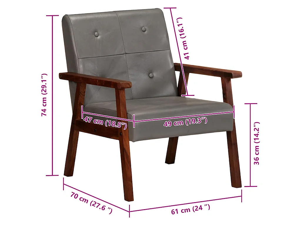 Fauteuil echt leer grijs