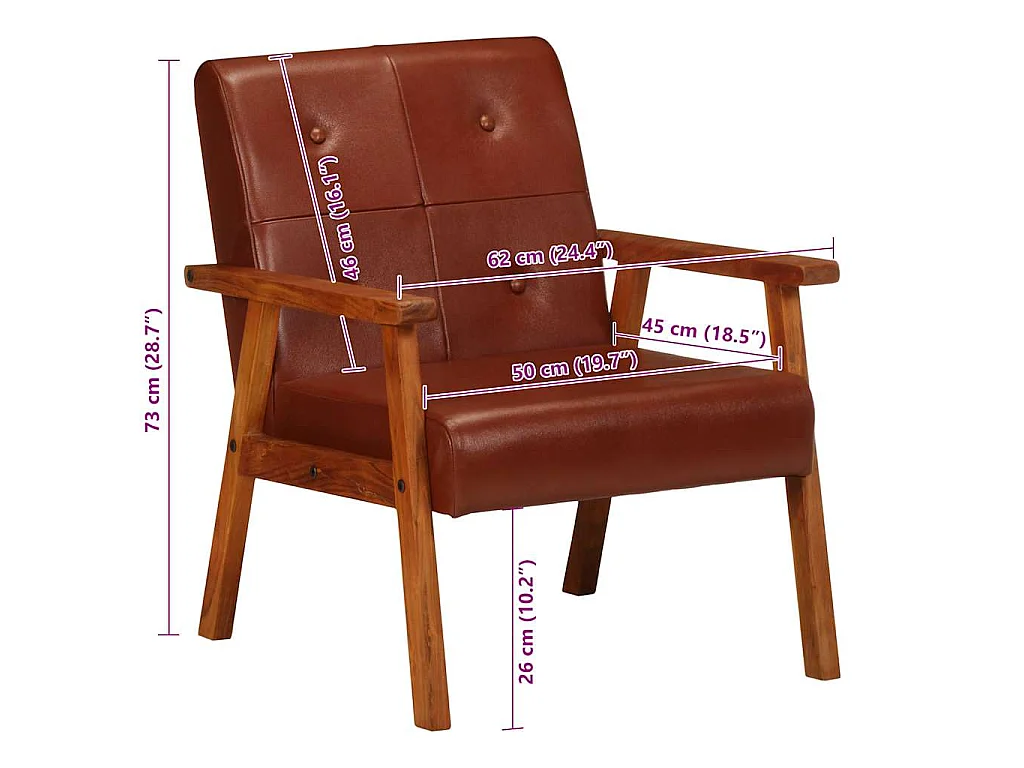 Fauteuil marron cuir véritable