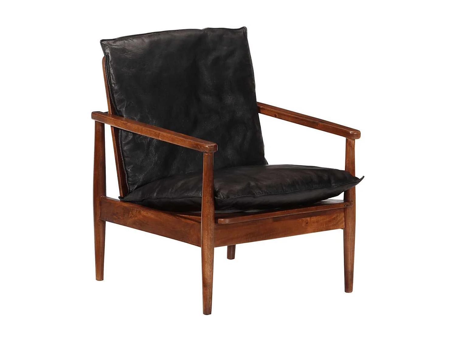 Fauteuil noir cuir véritable et bois d'acacia solide
