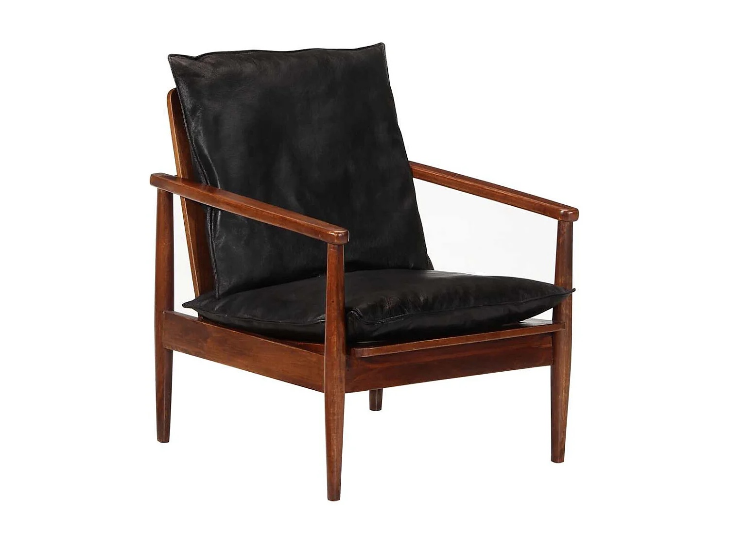 Fauteuil noir cuir véritable et bois d'acacia solide