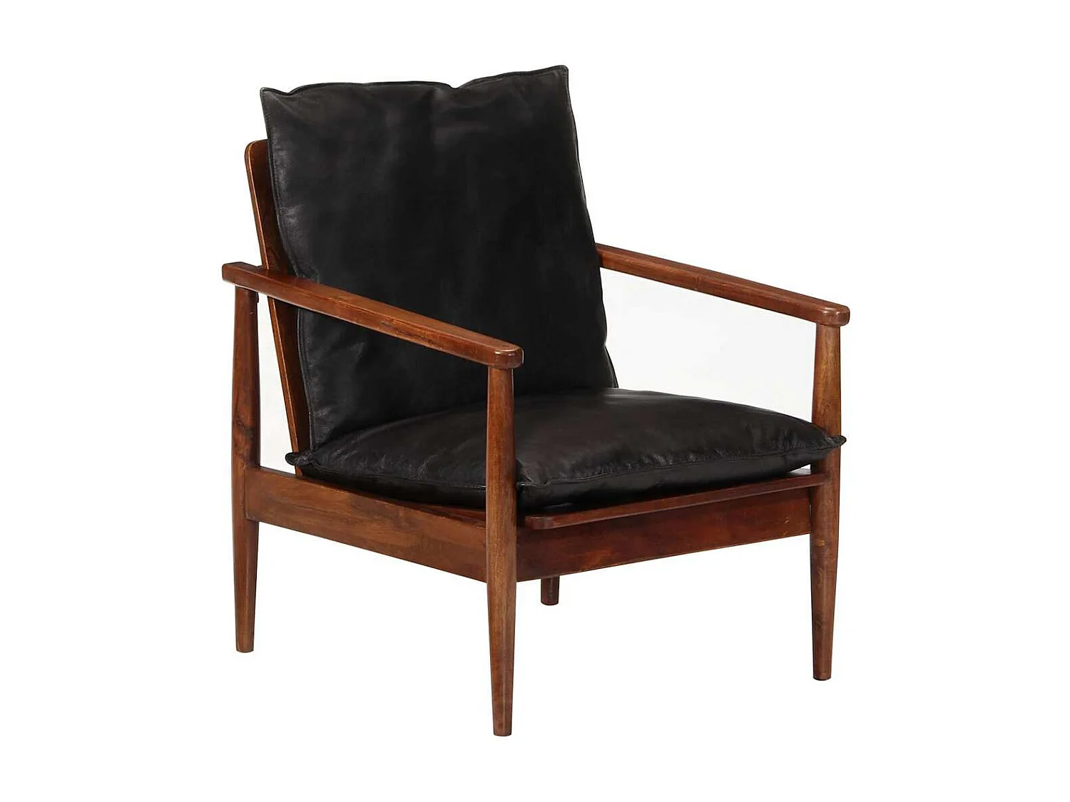 Fauteuil noir cuir véritable et bois d'acacia solide