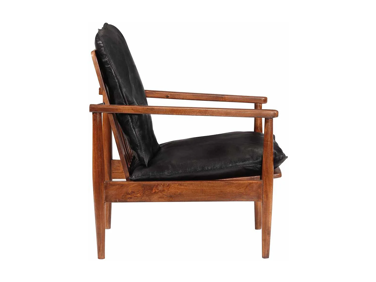 Fauteuil noir cuir véritable et bois d'acacia solide