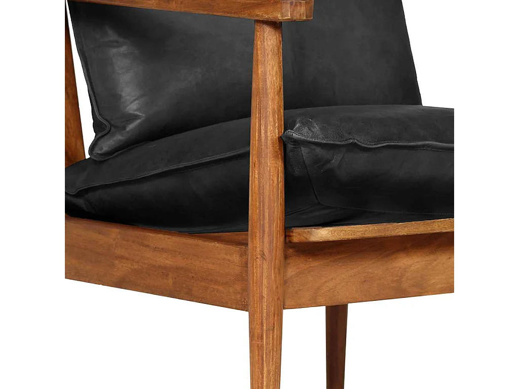 Sessel Schwarz Echtleder und Massivholz Akazie