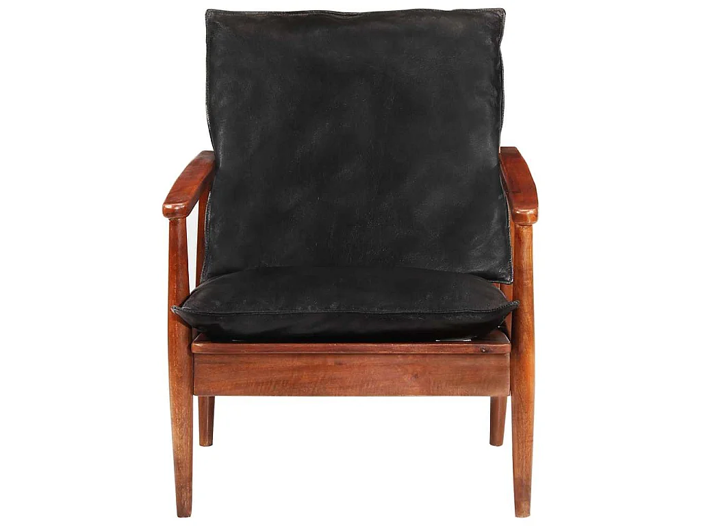 Sessel Schwarz Echtleder und Massivholz Akazie