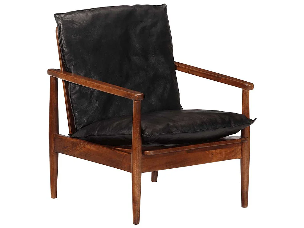 Sessel Schwarz Echtleder und Massivholz Akazie