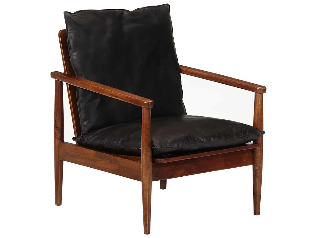 Sessel Schwarz Echtleder und Massivholz Akazie