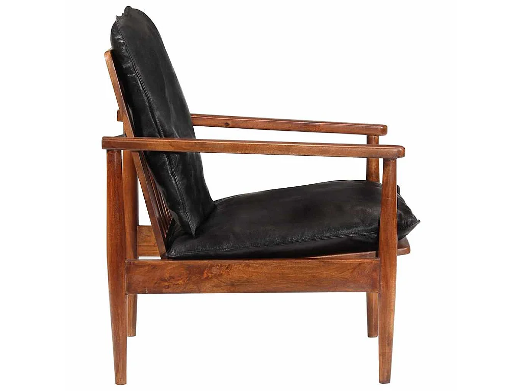 Sessel Schwarz Echtleder und Massivholz Akazie