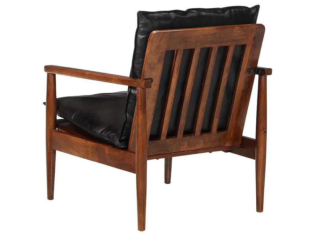 Sessel Schwarz Echtleder und Massivholz Akazie