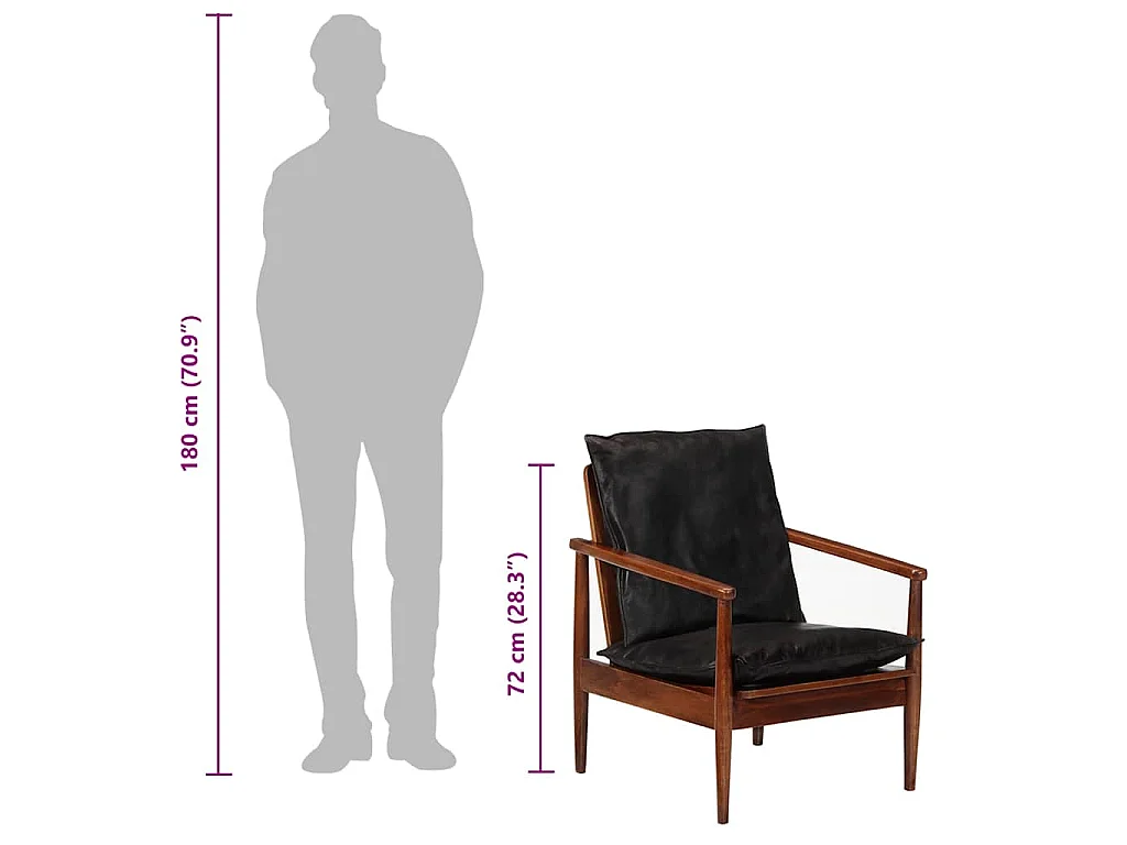 Sessel Schwarz Echtleder und Massivholz Akazie