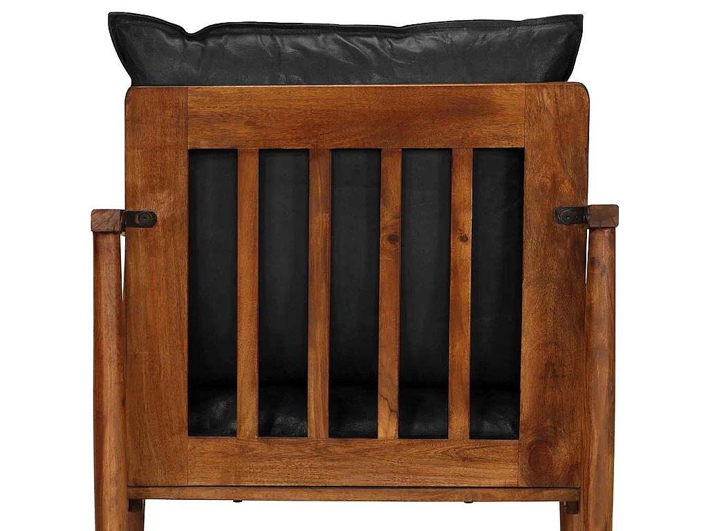 Sessel Schwarz Echtleder und Massivholz Akazie