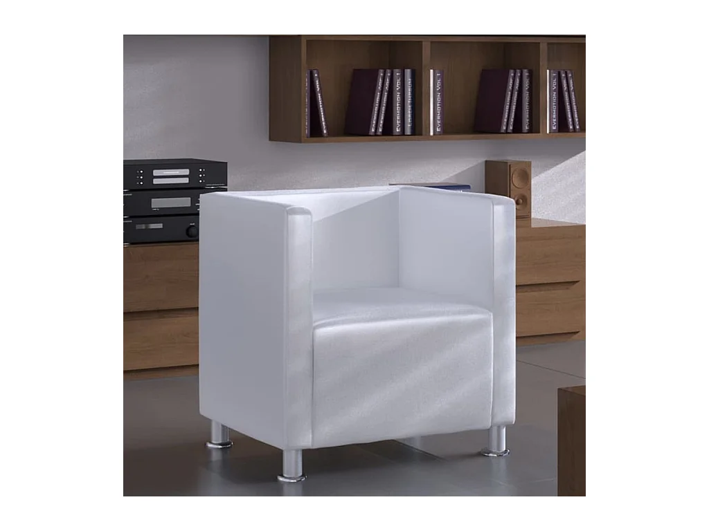 Fauteuil cube blanc simili cuir
