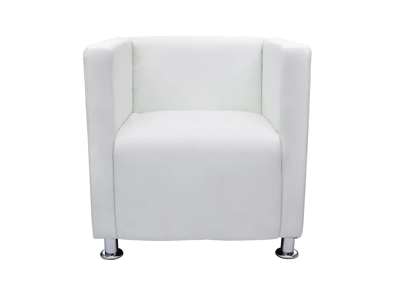 Fauteuil cube blanc simili cuir