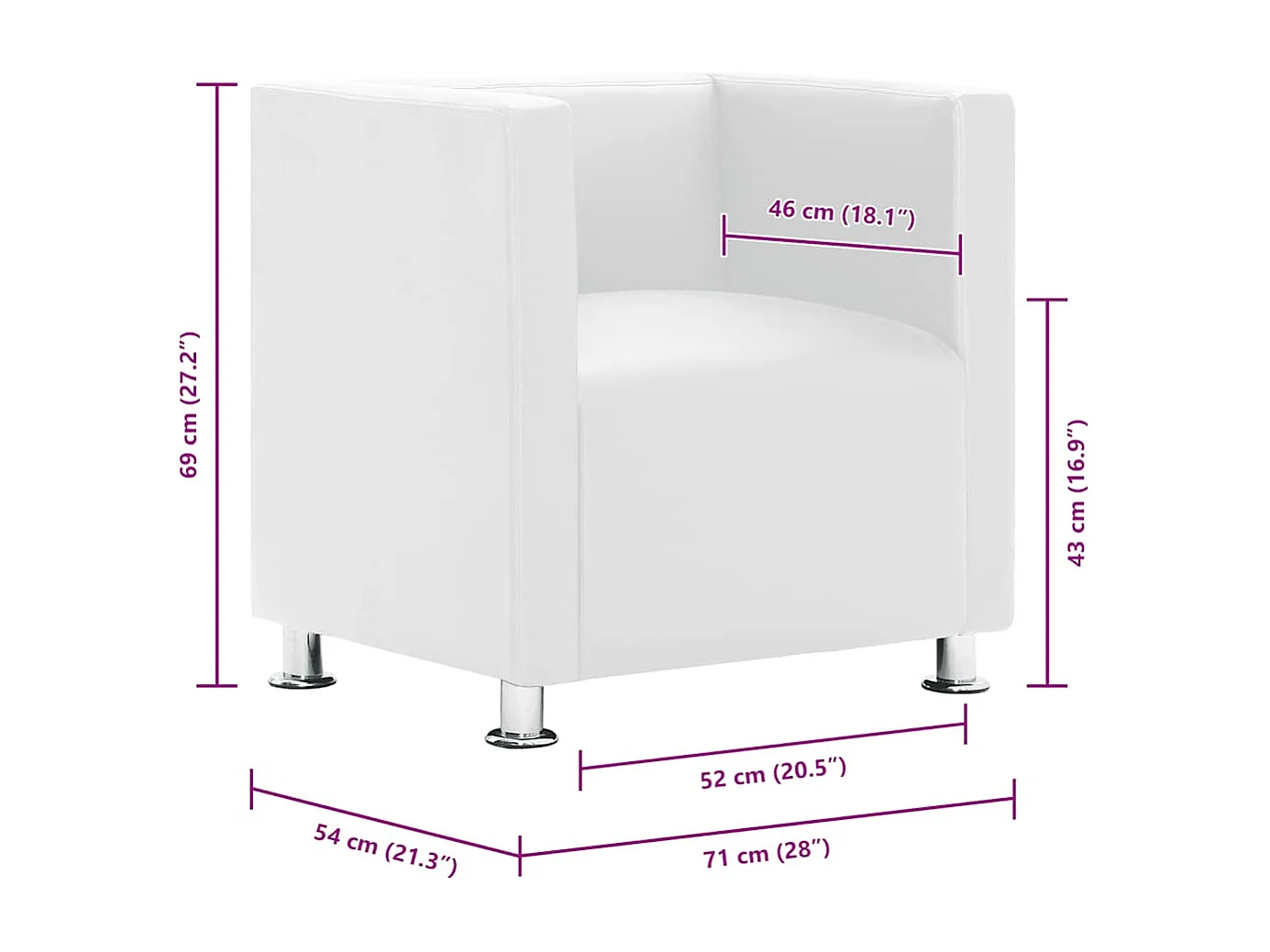 Fauteuil cube blanc simili cuir