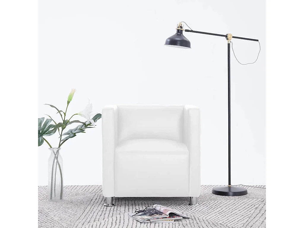Fauteuil cube blanc simili cuir