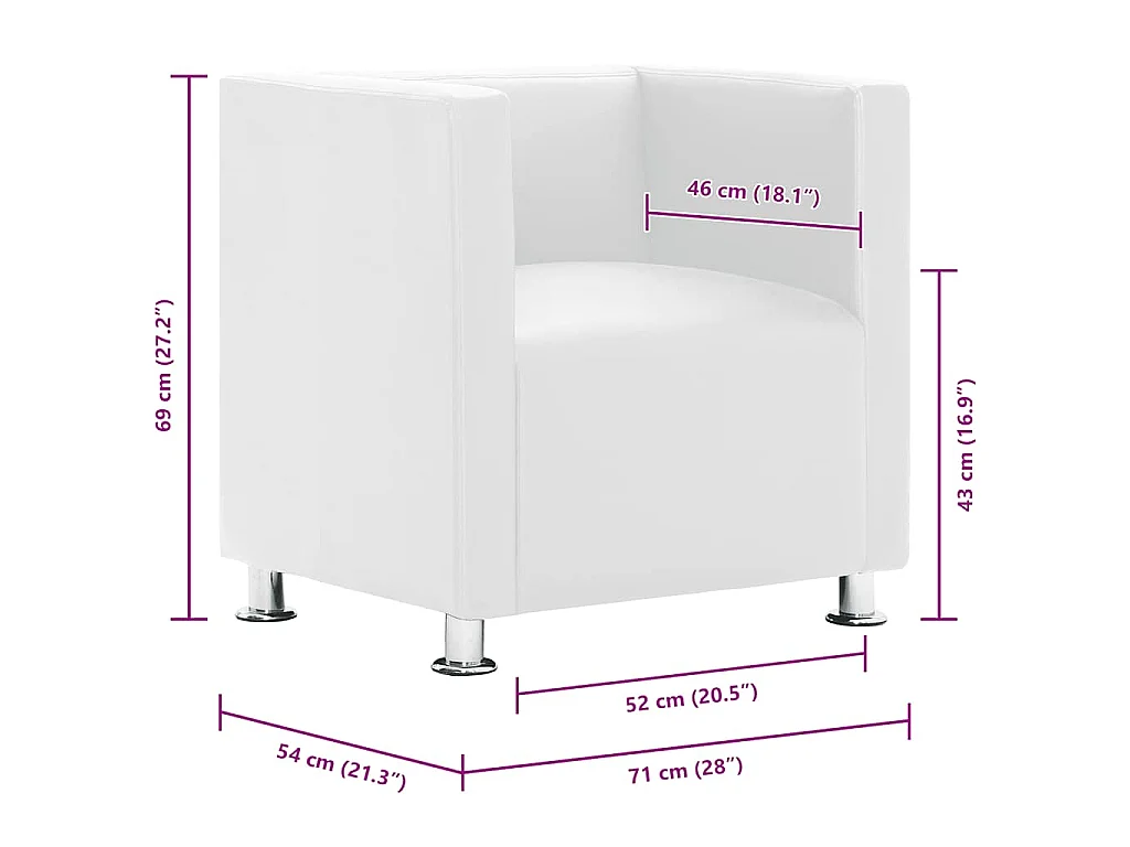 Fauteuil cube blanc simili cuir