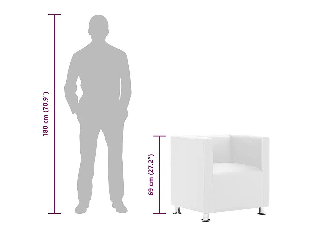Fauteuil cube blanc simili cuir