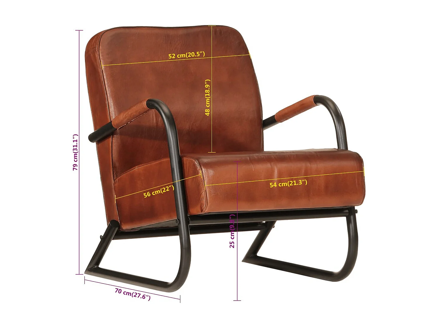 Sillón de cuero auténtico marrón