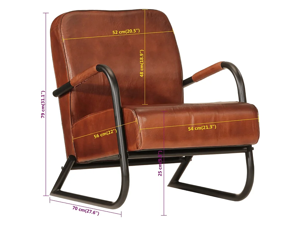 Fauteuil echt leer bruin