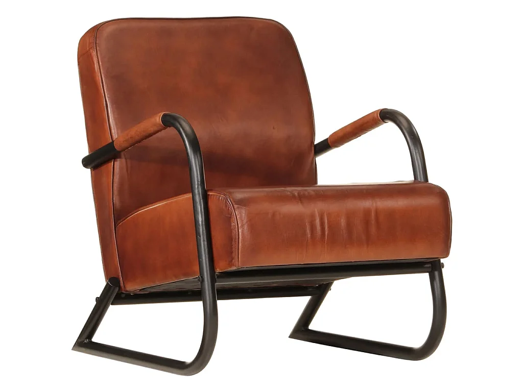 Fauteuil echt leer bruin