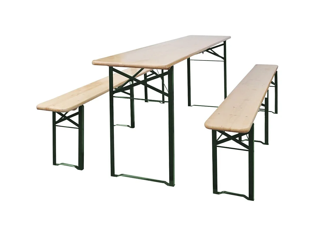 Table de brasserie pliable avec 2 bancs 220 cm Bois de sapin