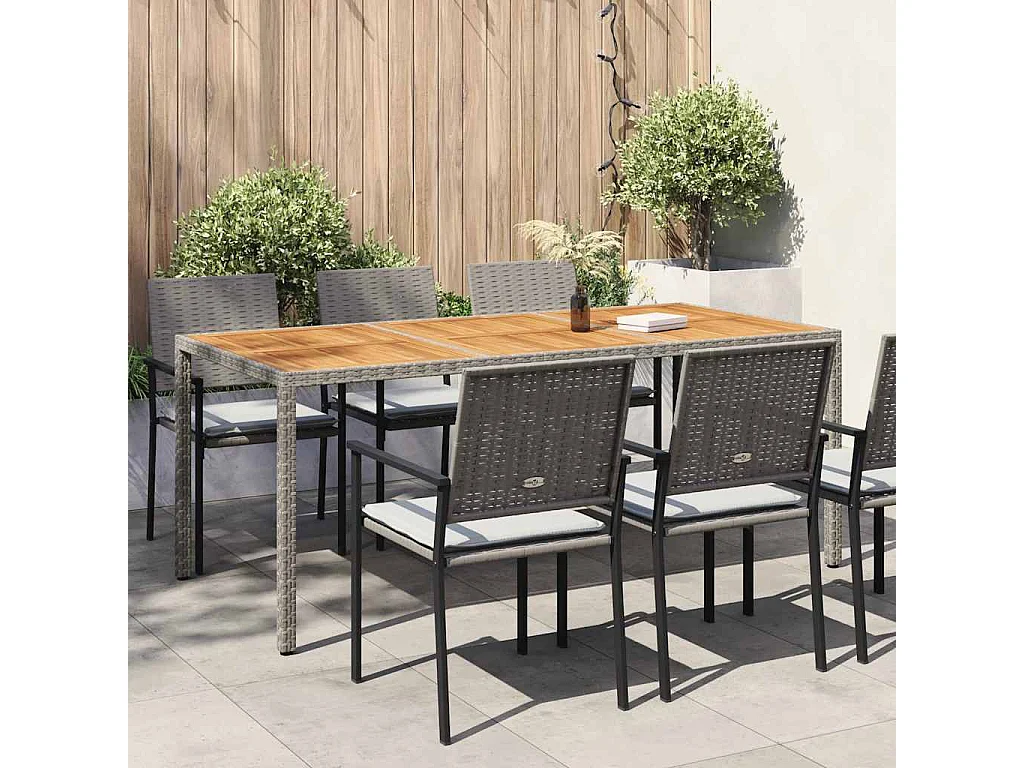 Table de jardin 190x90x75 cm Résine tressée/bois d'acacia Gris