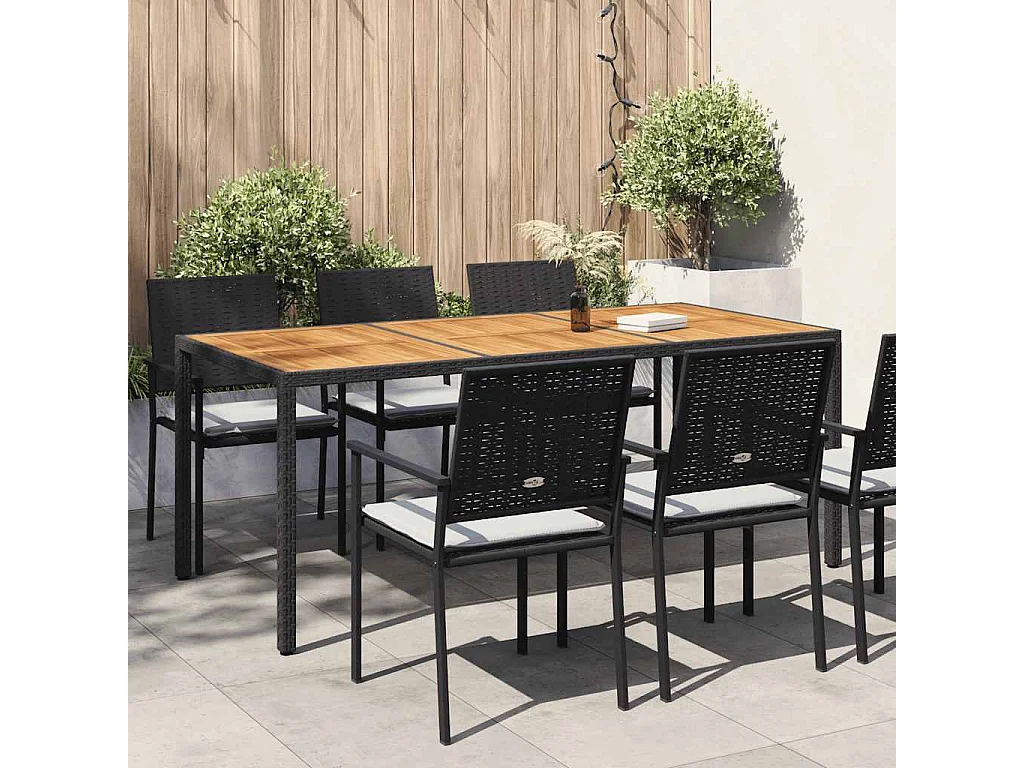 Table de jardin 190x90x75 cm Résine tressée et bois acacia Noir