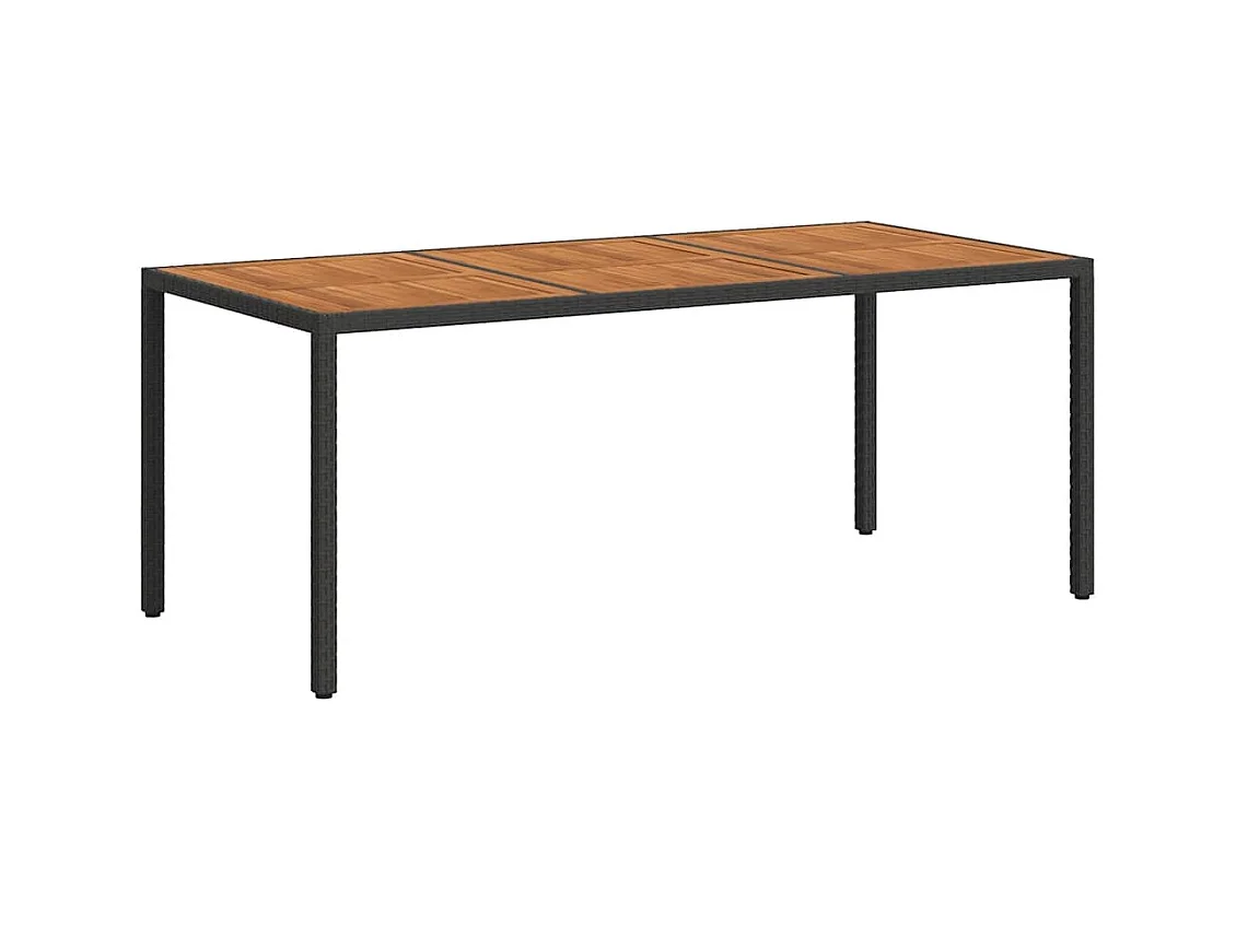 Table de jardin 190x90x75 cm Résine tressée et bois acacia Noir