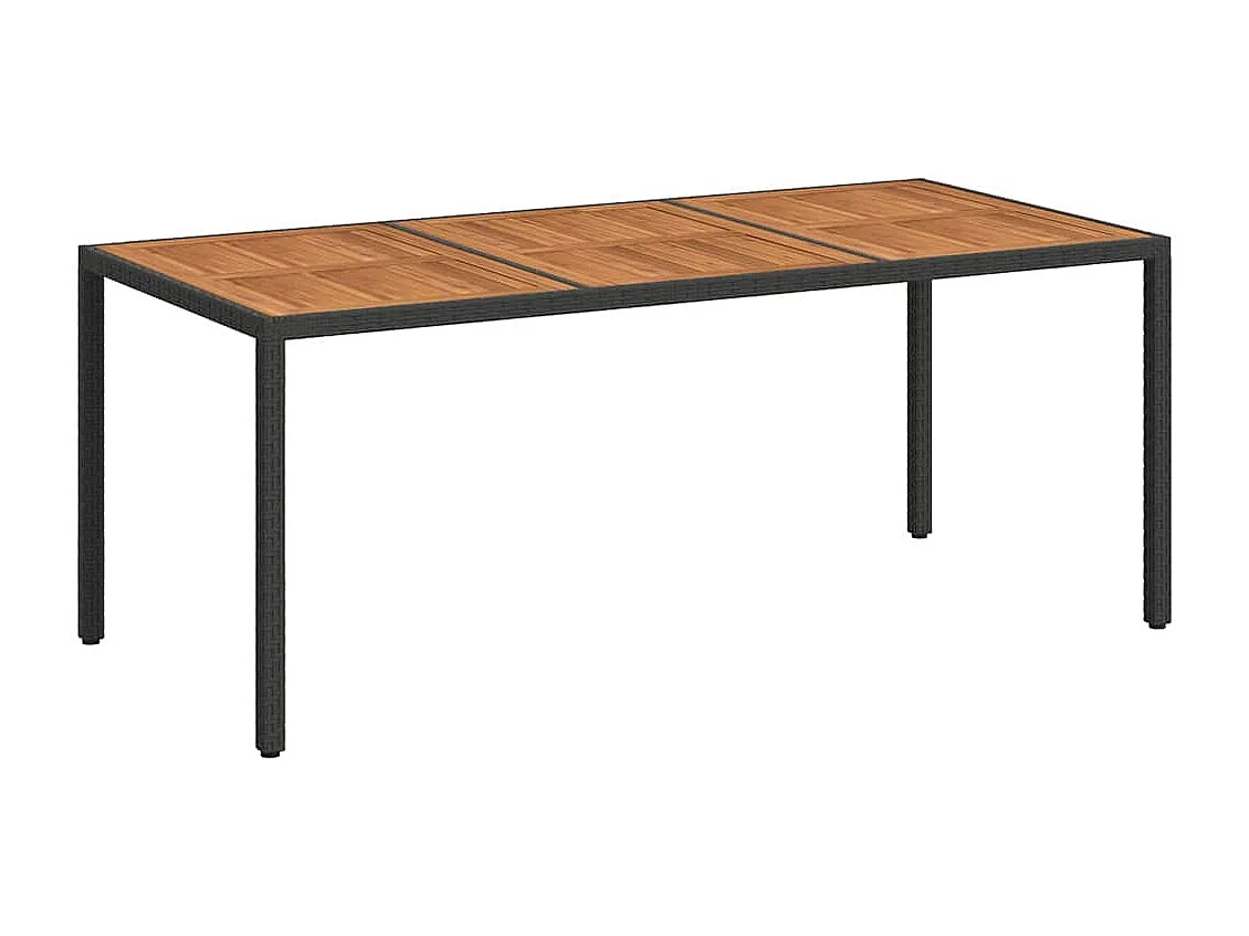 Table de jardin 190x90x75 cm Résine tressée et bois acacia Noir