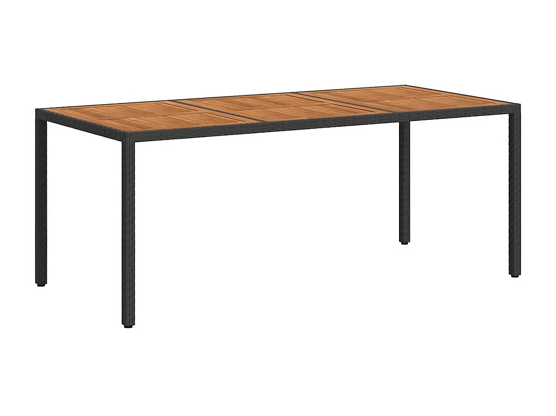 Table de jardin 190x90x75 cm Résine tressée et bois acacia Noir
