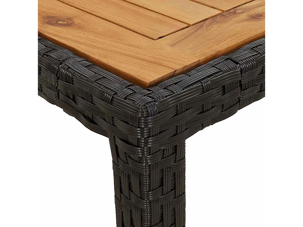 Table de jardin 190x90x75 cm Résine tressée et bois acacia Noir