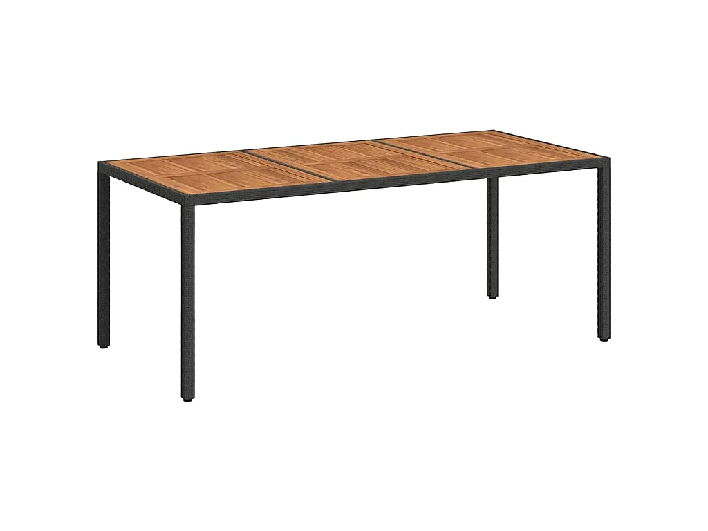 Table de jardin 190x90x75 cm Résine tressée et bois acacia Noir