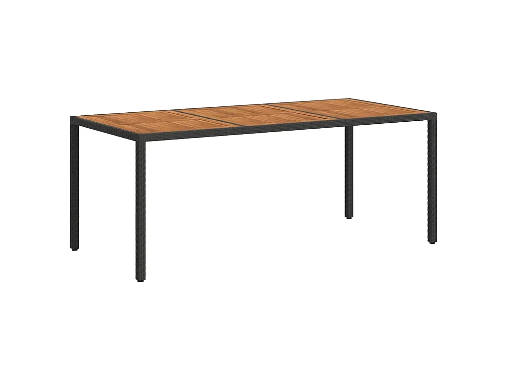 Table de jardin 190x90x75 cm Résine tressée et bois acacia Noir